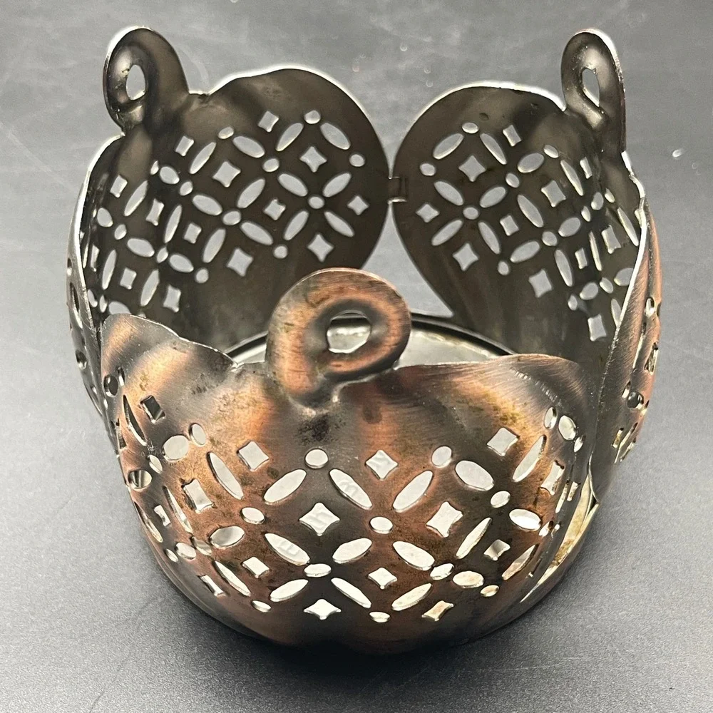 Bath & Body Works Copper Pumpkin Lattice Metal 3 Wick Candle Holder Sleeve
